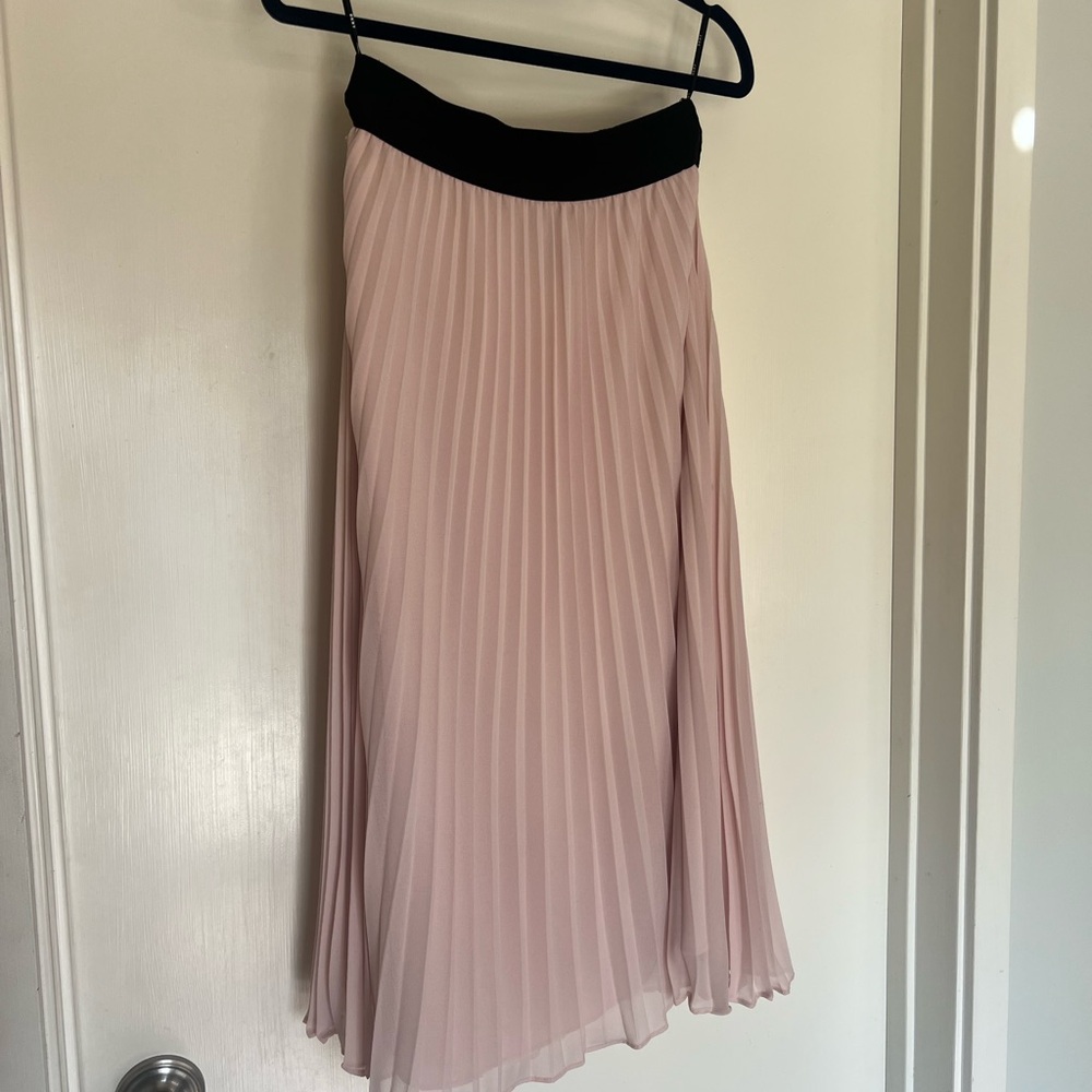 DKNY Black and Pink Pleated Midi Skirt
